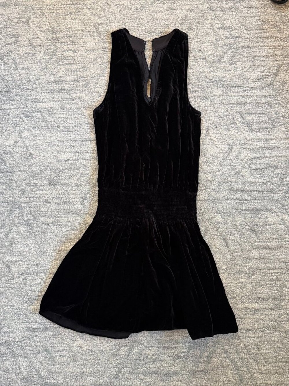 Ramy Brook Jerry Black Velvet Dropped Waist Mini Dress S